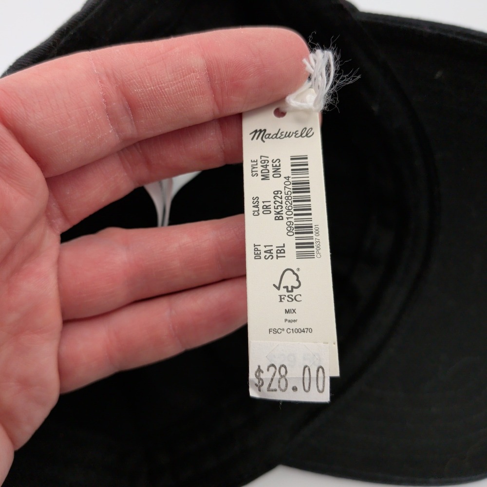 Madewell Broken In Black Organic Cotton Baseball Cap Hat Leather Strap MD497 New - Picture 7 of 9